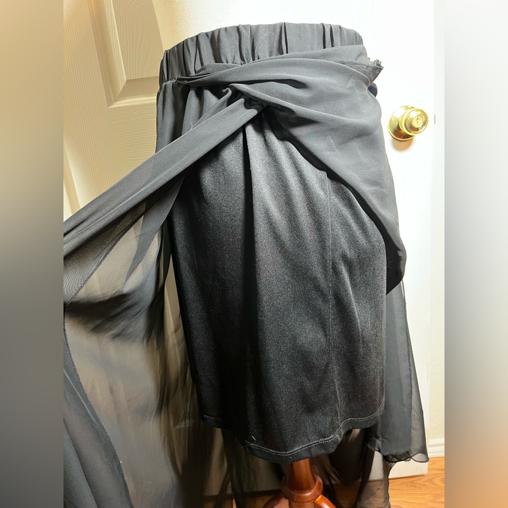 Pure Energy Flowy Black Maxi Skirt with Sheer Overlay - Picture 4 of 8